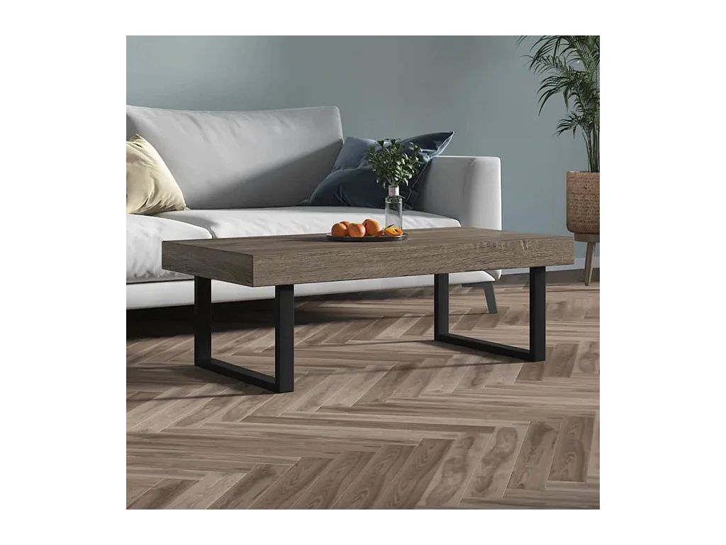 Table basse Gris et noir 120x60x40 cm MDF et fer OFR94186 BonneVie Meuble