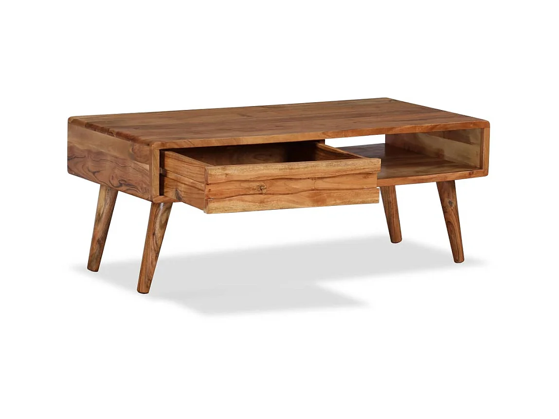 Table basse Bois massif avec tiroir sculpté 100 x 50 x 40 cm OFR20300 BonneVie Meuble