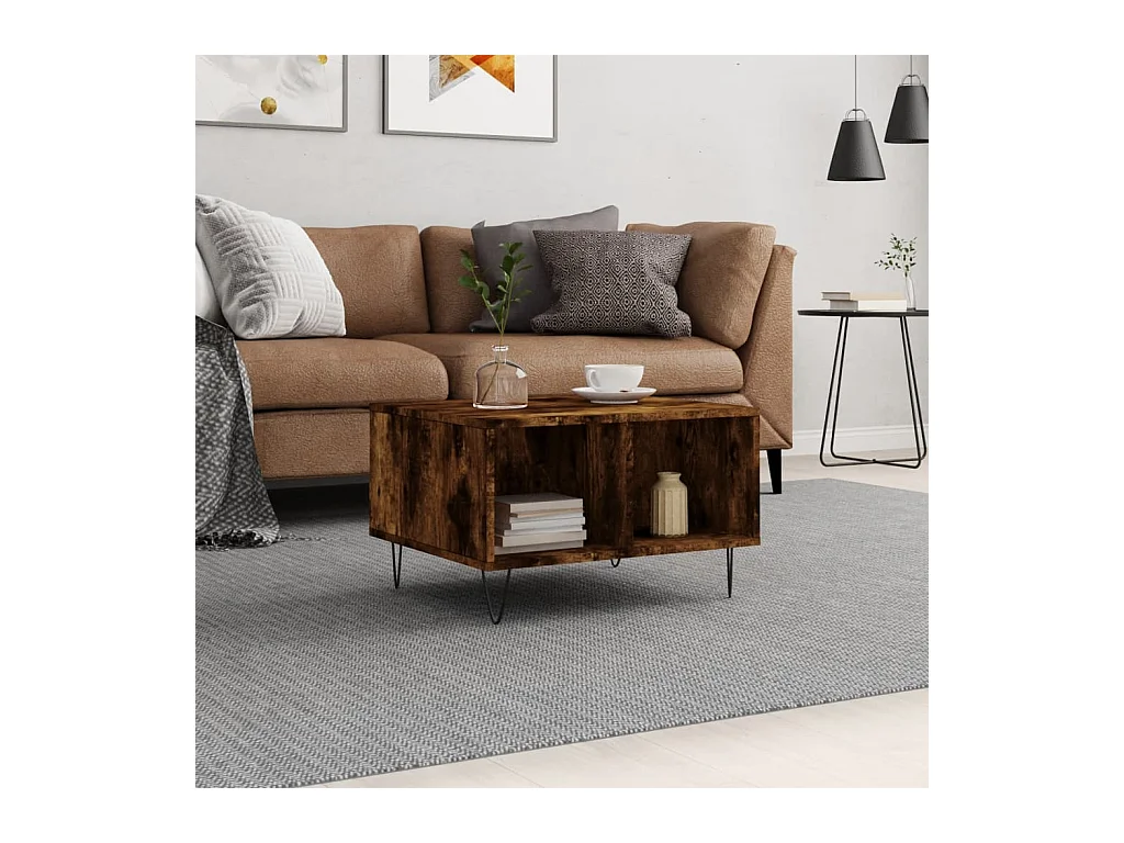 Table basse Chêne fumé 60x50x36,5 cm Bois d'ingénierie OFR39605 BonneVie Meuble