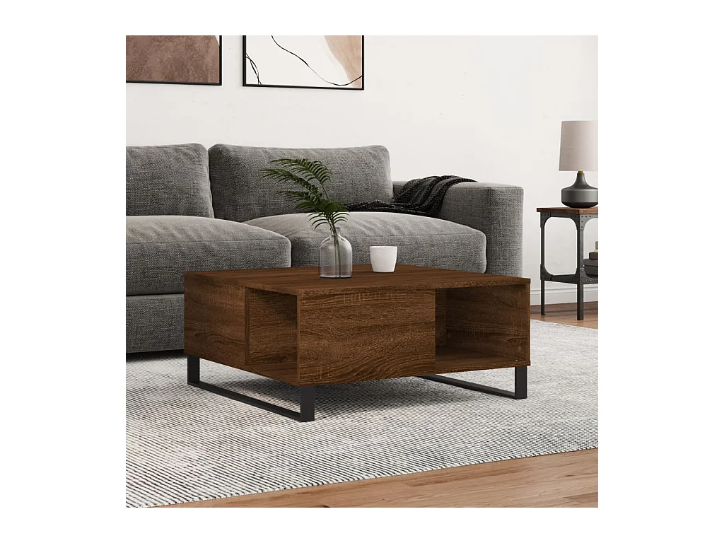 Table basse chêne marron 80x80x36,5 cm bois d'ingénierie OFR79021 BonneVie Meuble
