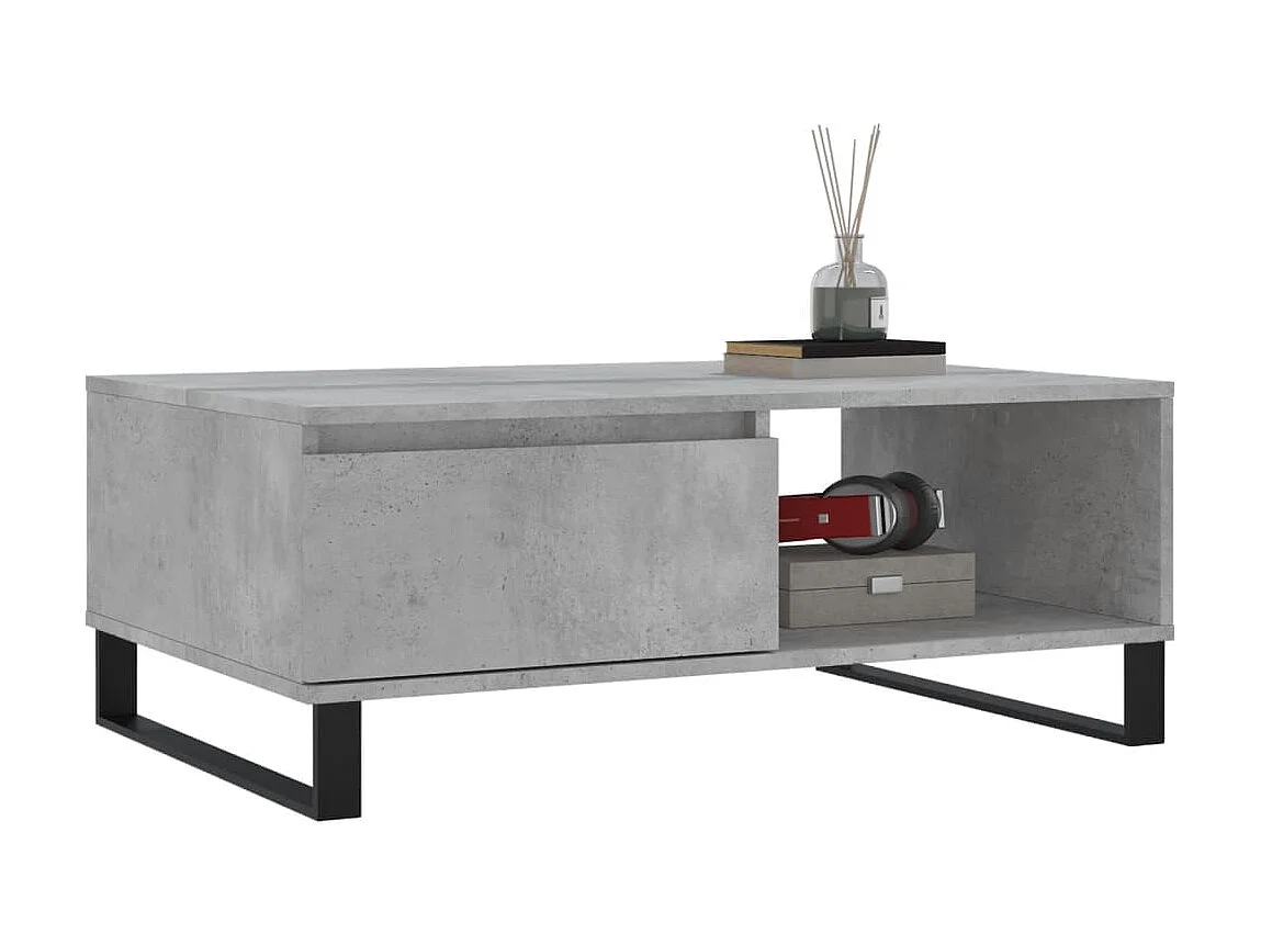 Table basse gris béton 90x60x35 cm bois d'ingénierie OFR91715 BonneVie Meuble