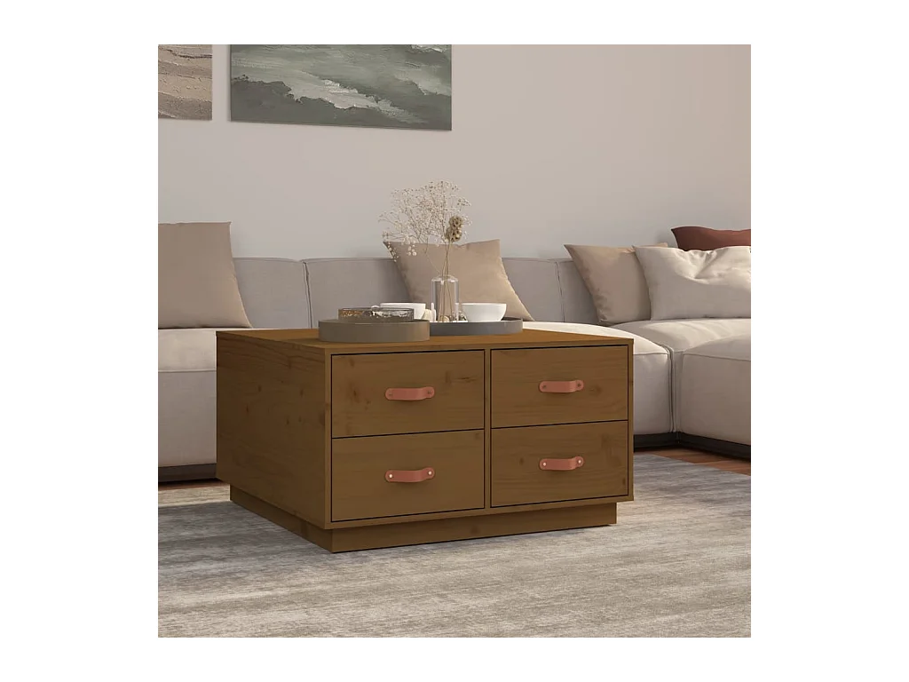 Table basse Marron miel 80x80x45 cm Bois massif de pin OFR32596 BonneVie Meuble