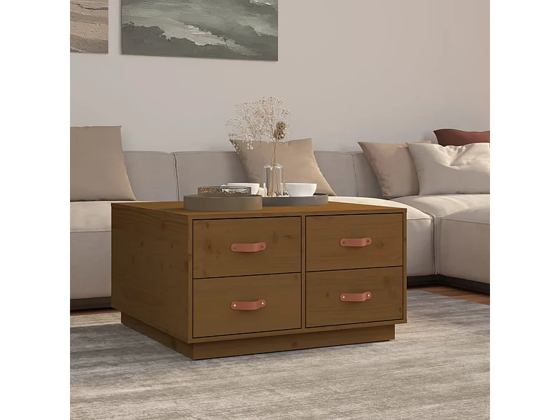 Table basse Marron miel 80x80x45 cm Bois massif de pin OFR32596 BonneVie Meuble