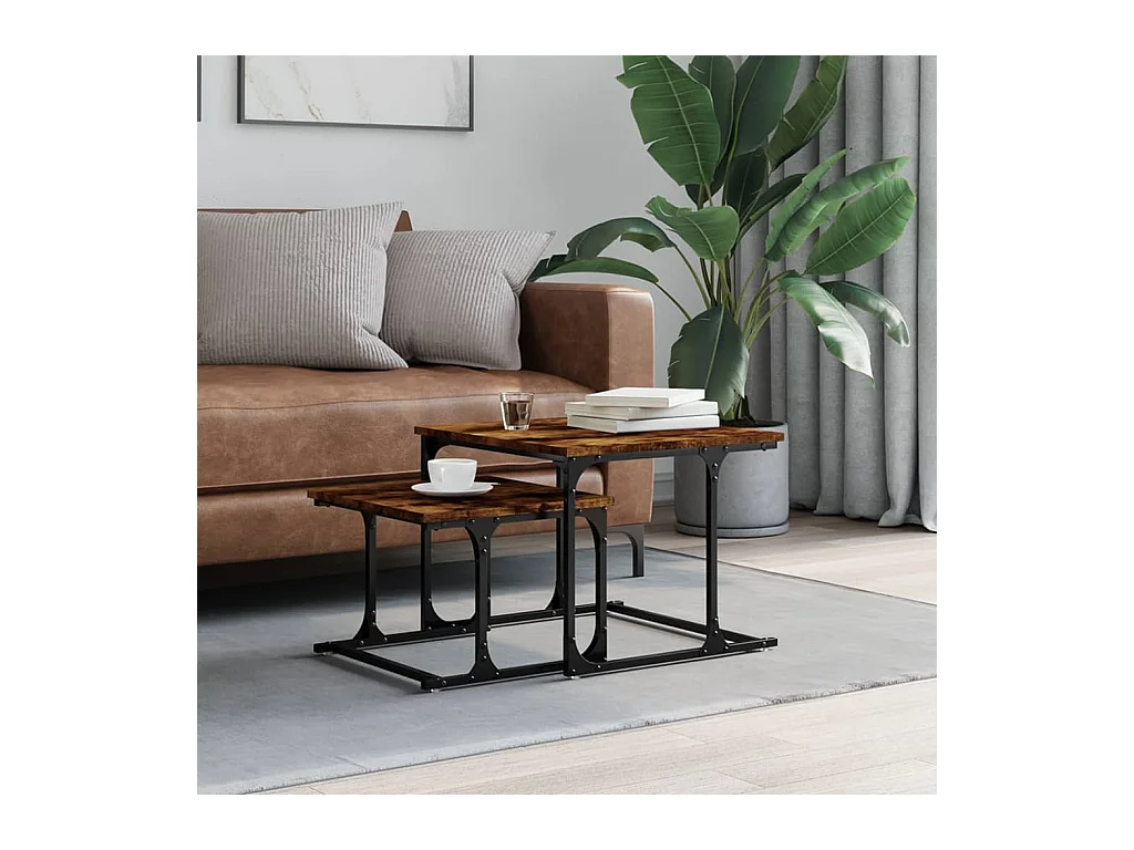Table basse gigogne 2 pcs chêne fumé bois d'ingénierie OFR73141 BonneVie Meuble