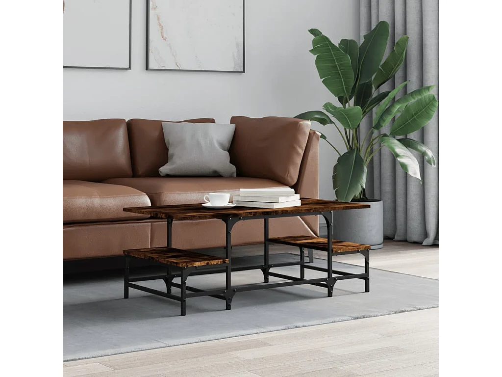 Table basse chêne fumé 100x50,5x40 cm bois d'ingénierie OFR61345 BonneVie Meuble