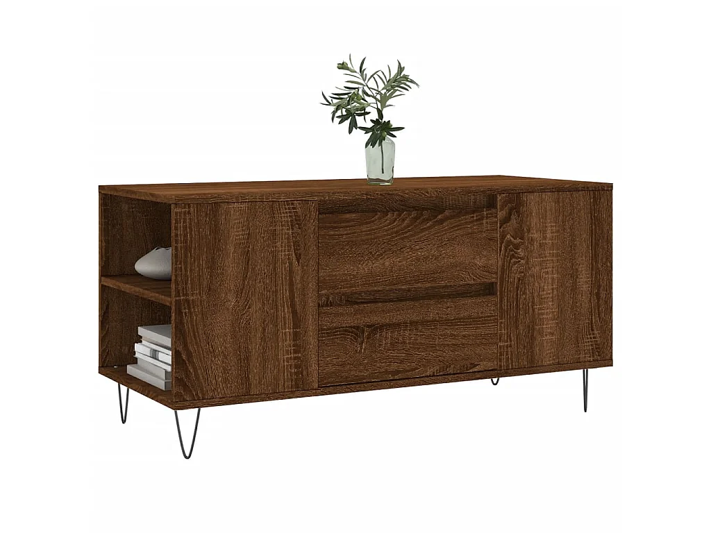 Table basse chêne marron 102x44,5x50 cm bois d'ingénierie OFR81336 BonneVie Meuble