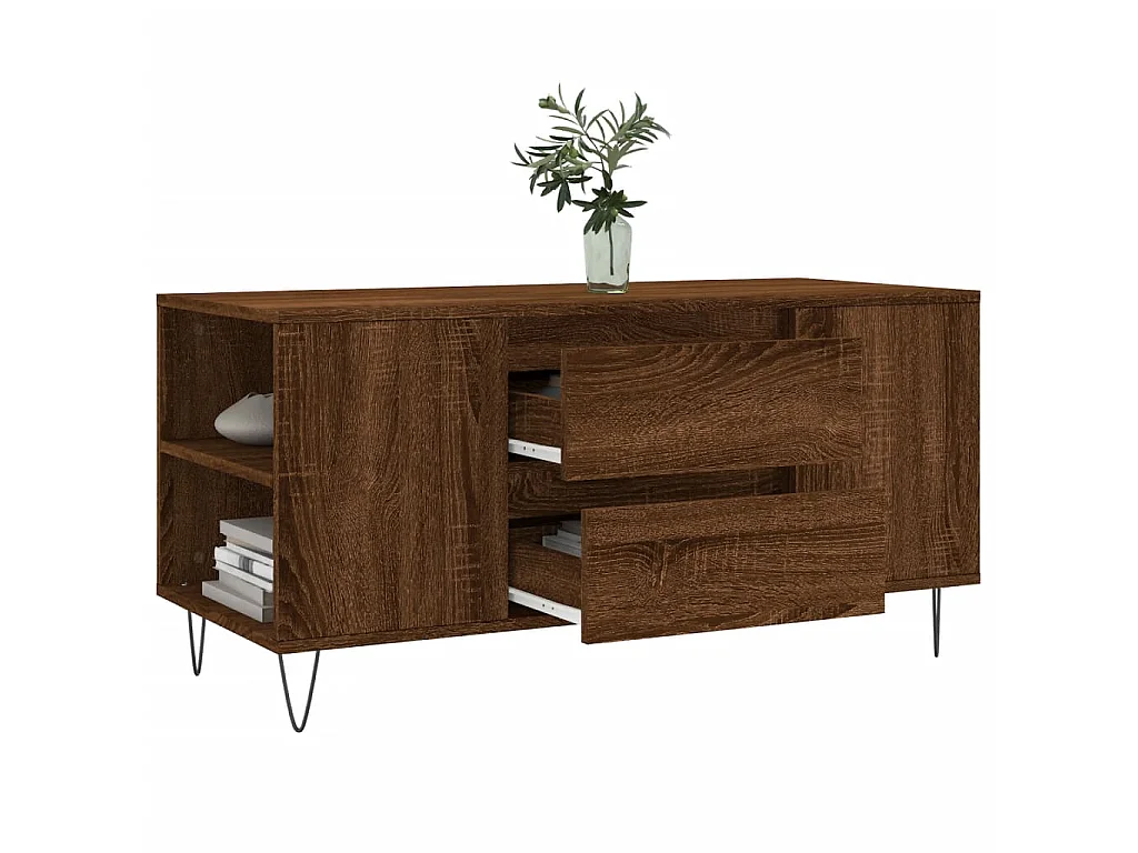 Table basse chêne marron 102x44,5x50 cm bois d'ingénierie OFR81336 BonneVie Meuble