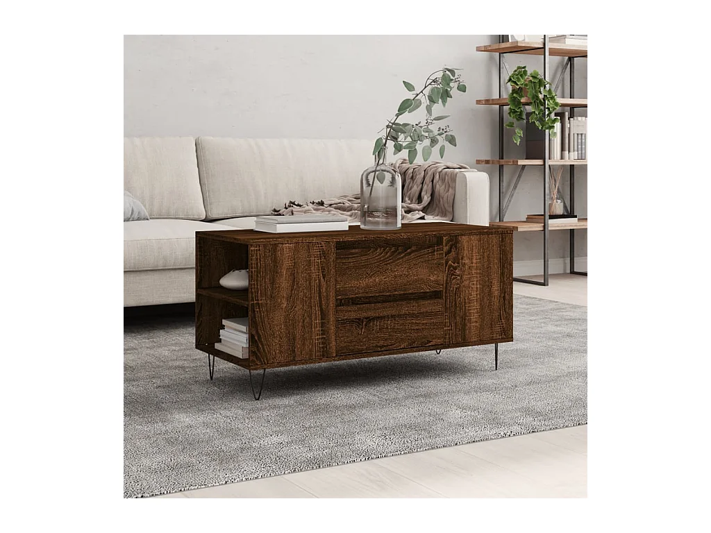 Table basse chêne marron 102x44,5x50 cm bois d'ingénierie OFR81336 BonneVie Meuble