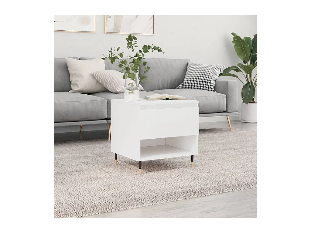 Table basse blanc brillant 50x46x50 cm bois d’ingénierie OFR62397 BonneVie Meuble