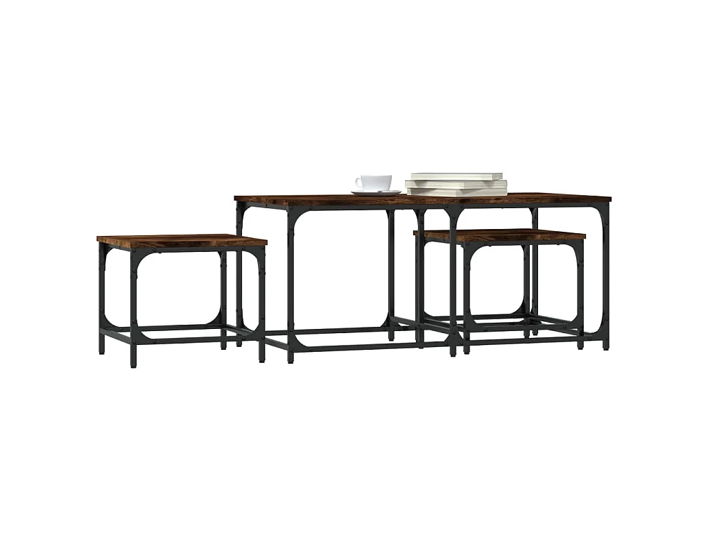 Tables basses gigognes 3 pcs chêne fumé bois d'ingénierie OFR77163 BonneVie Meuble