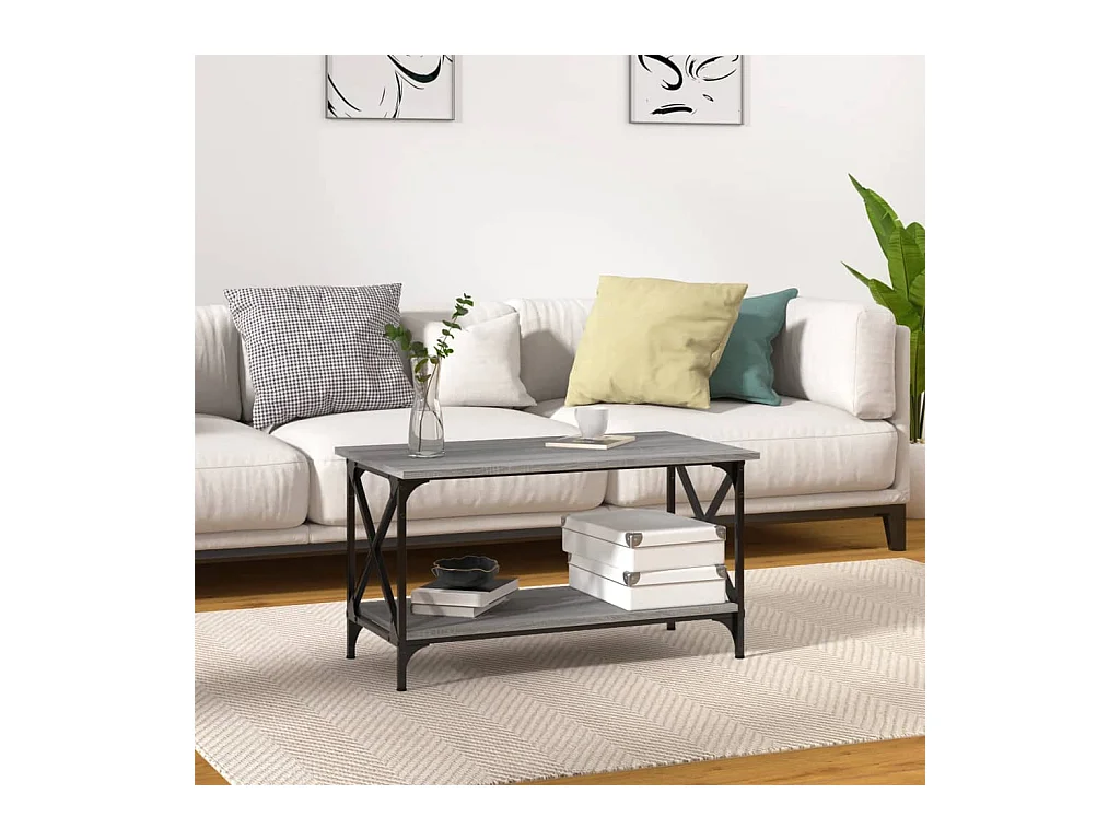 Table basse Sonoma gris 80x45x45 cm Bois d'ingénierie et fer OFR94662 BonneVie Meuble