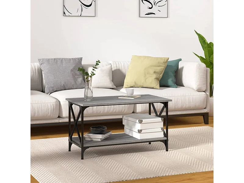Table basse Sonoma gris 80x45x45 cm Bois d'ingénierie et fer OFR94662 BonneVie Meuble