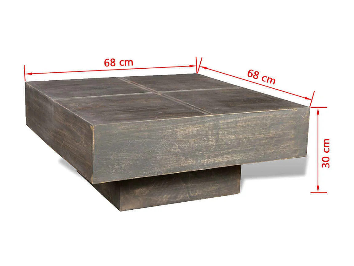 Salontafel vierkant massief mangohout donkerbruin NL40731