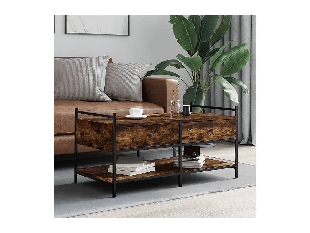Table basse chêne fumé 99x50x50 cm bois d'ingénierie OFR95905 BonneVie Meuble