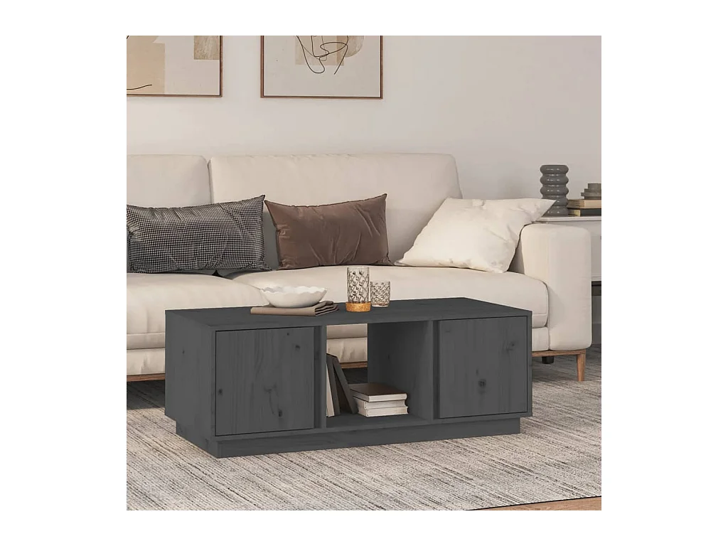Table basse Gris 110x50x40 cm Bois massif de pin OFR90762 BonneVie Meuble