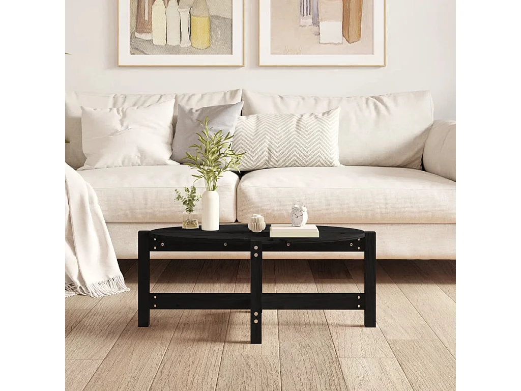Table basse Noir 87x48x35 cm Bois massif de pin OFR29793 BonneVie Meuble