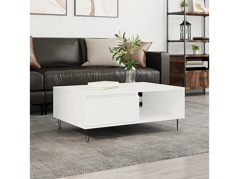 Table basse blanc 90x60x35 cm bois d'ingénierie OFR21235 BonneVie Meuble