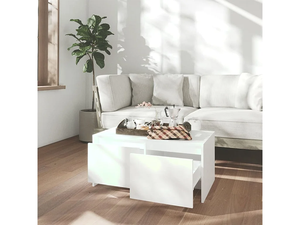 Table basse Blanc 90x50x41,5 cm Aggloméré OFR67658 BonneVie Meuble