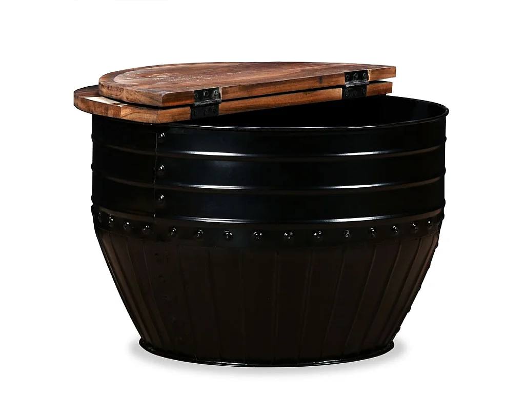 Table basse Bois de récupération massif Forme de baril Noir OFR12196 BonneVie Meuble