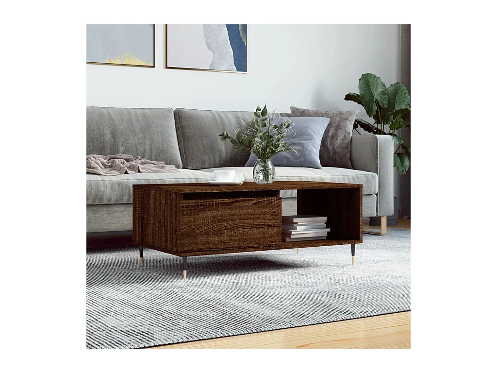 Table basse Chêne marron 90x50x36,5 cm Bois d'ingénierie OFR63386 BonneVie Meuble