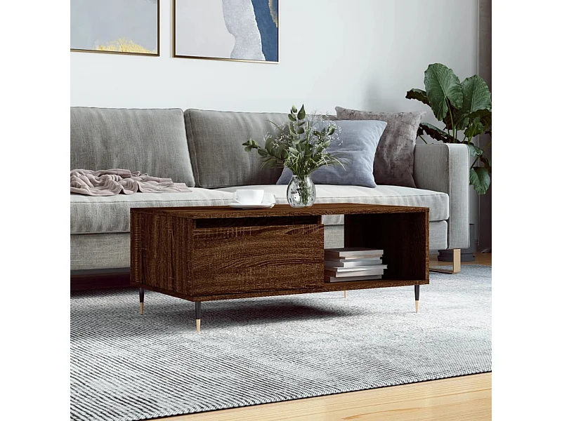 Mesa de centro 90x50x36,5cm derivados madeira carvalho castanho PT213760