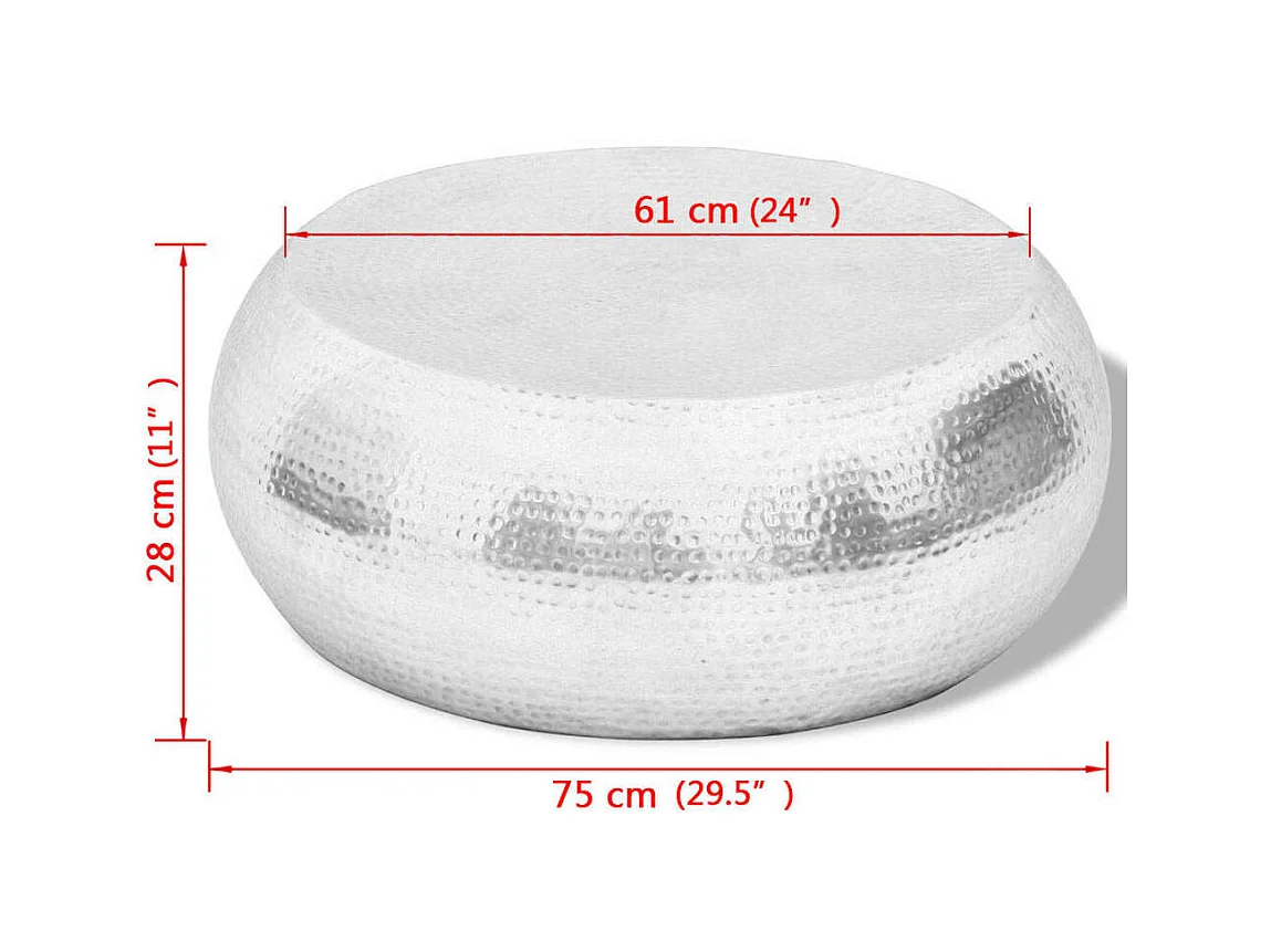 Mesa de centro redonda de aluminio martillado plateada ES26082