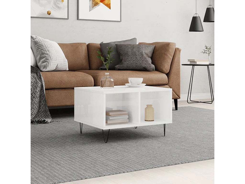 Mesa de centro 60x50x36,5 cm derivados madeira branco brilhante PT101206