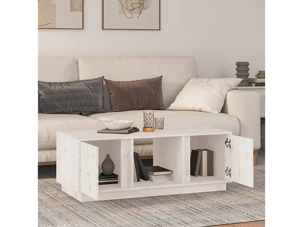 Table basse Blanc 110x50x40 cm Bois massif de pin OFR34707 BonneVie Meuble