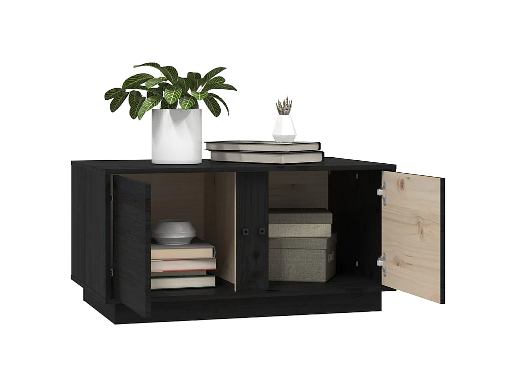 Table basse Noir 80x50x40 cm Bois massif de pin OFR34540 BonneVie Meuble