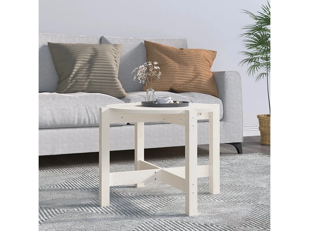 Table basse Blanc Ø 62,5x45 cm Bois massif de pin OFR98758 BonneVie Meuble