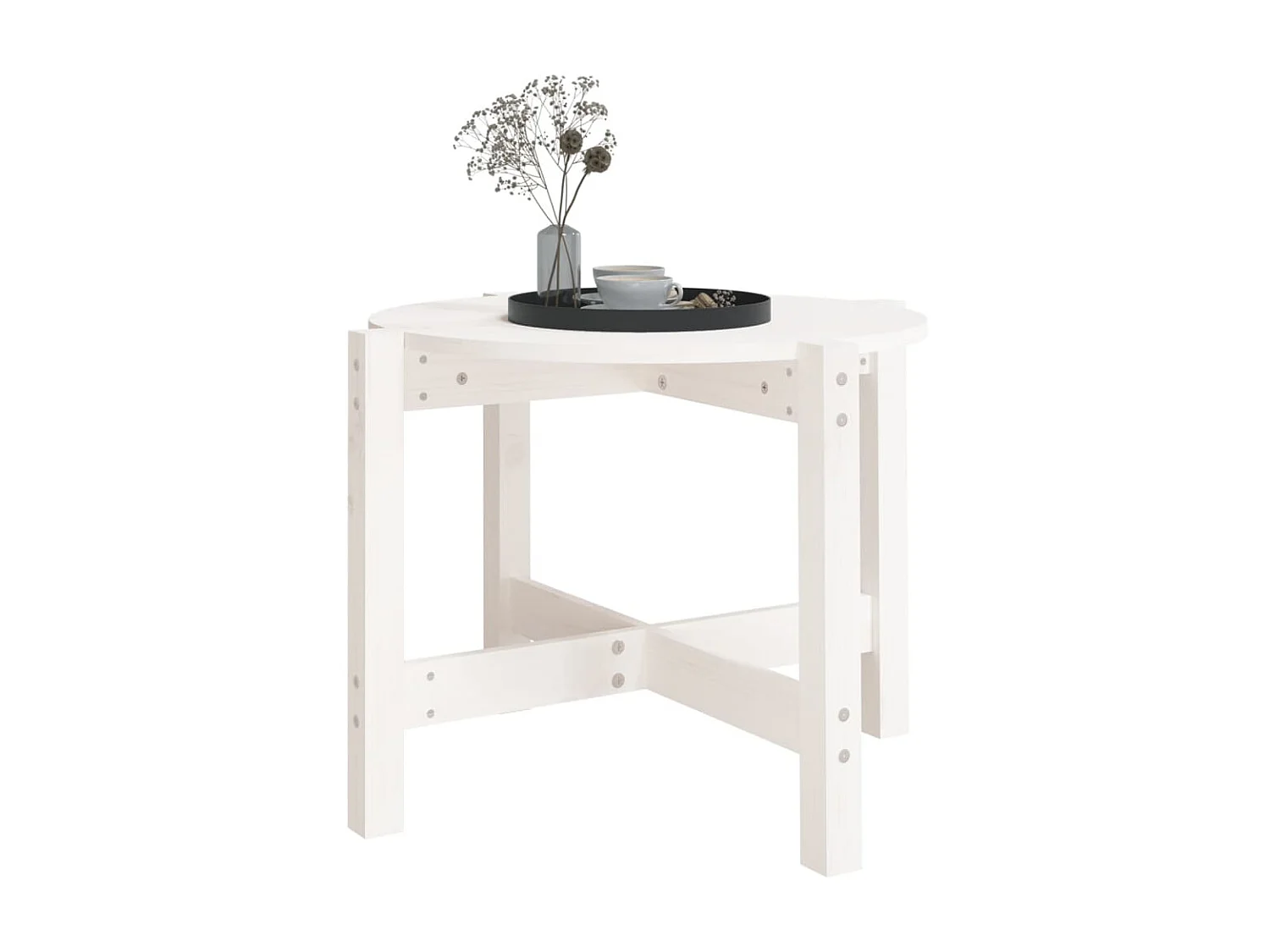 Table basse Blanc Ø 62,5x45 cm Bois massif de pin OFR98758 BonneVie Meuble