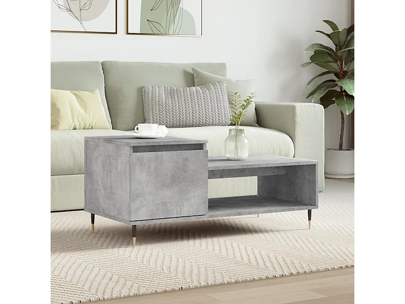 Table basse Gris béton 100x50x45 cm Bois d'ingénierie OFR51593 BonneVie Meuble