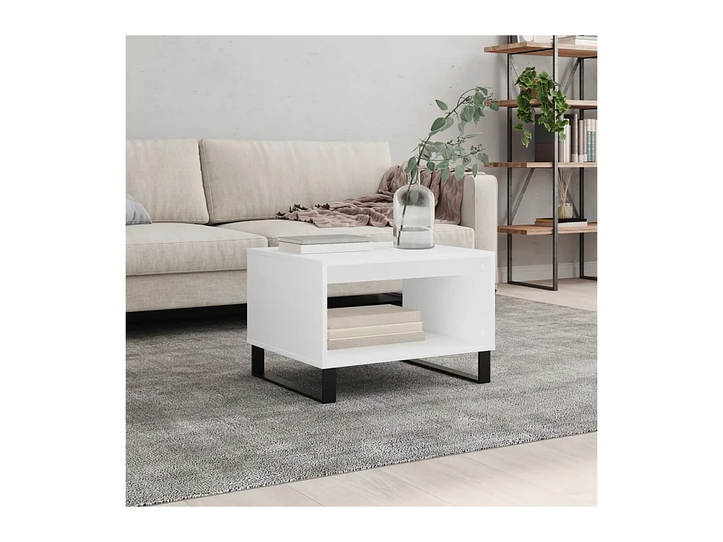 Table basse blanc 60x50x40 cm bois d'ingénierie OFR77907 BonneVie Meuble