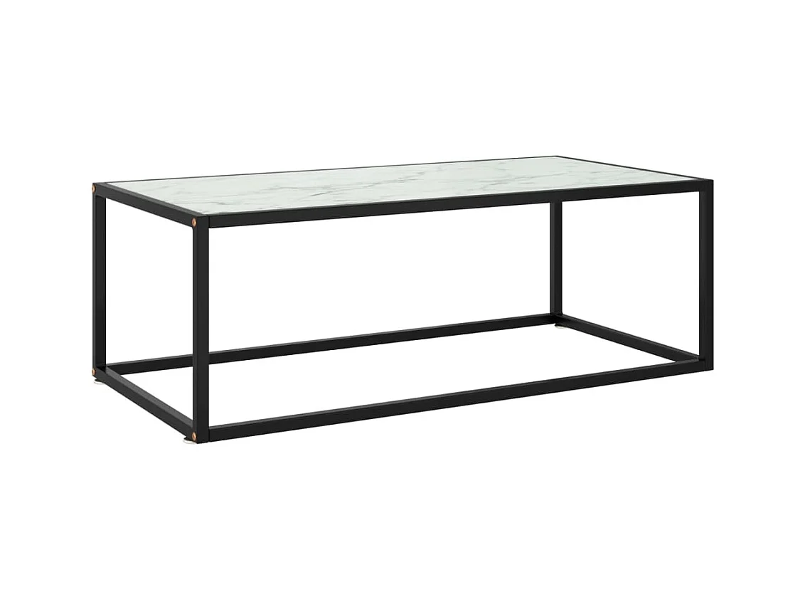 Table basse Noir avec verre marbre blanc 100x50x35 cm OFR57206 BonneVie Meuble