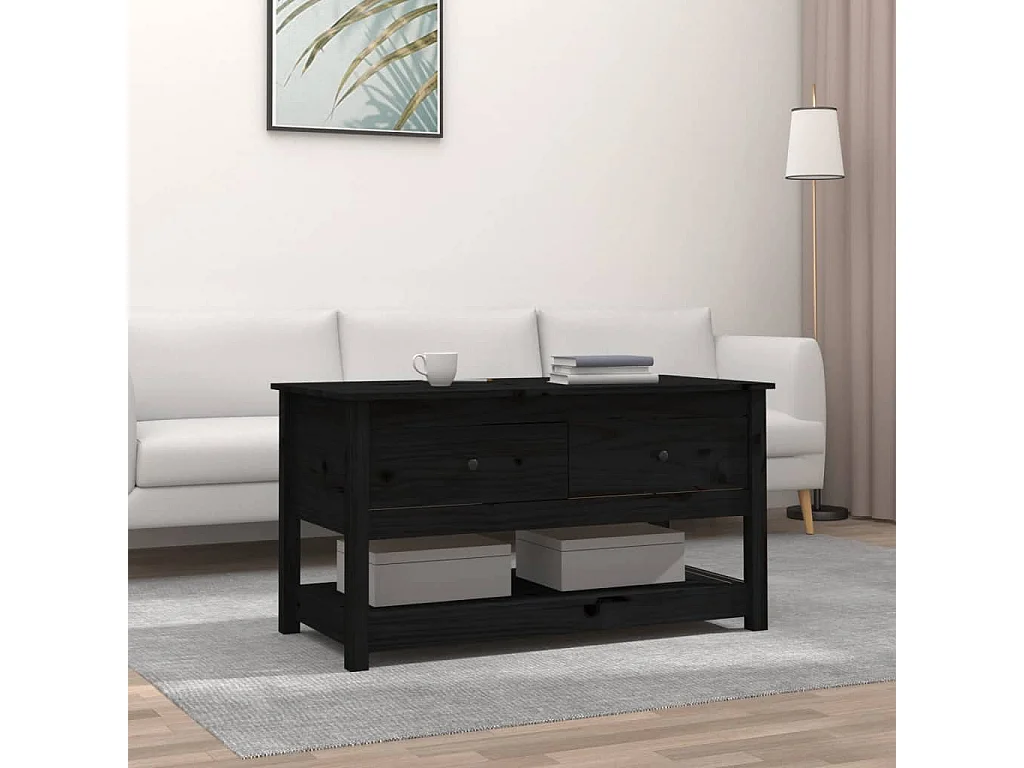 Table basse Noir 102x49x55 cm Bois massif de pin OFR32686 BonneVie Meuble