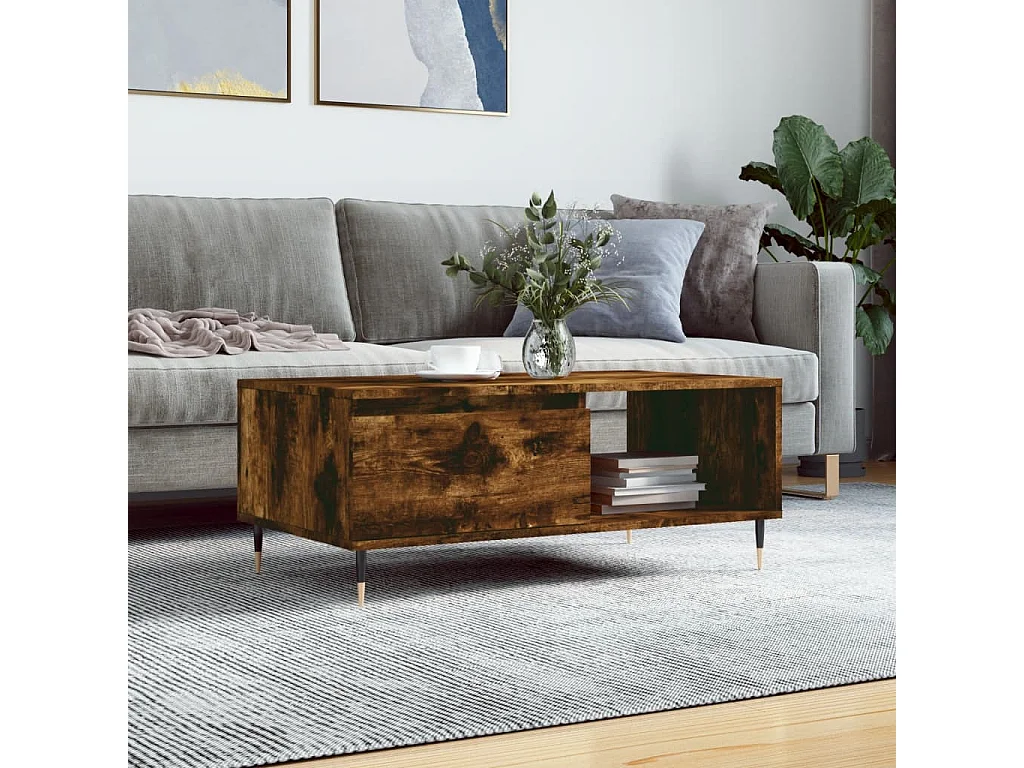 Mesa de centro 90x50x36,5 cm derivados madeira carvalho fumado PT499909