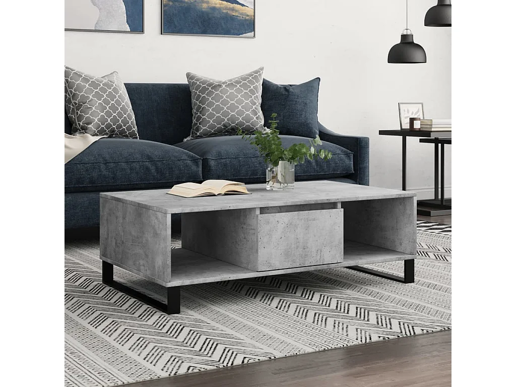 Table basse gris béton 104x60x35 cm bois d'ingénierie OFR12102 BonneVie Meuble