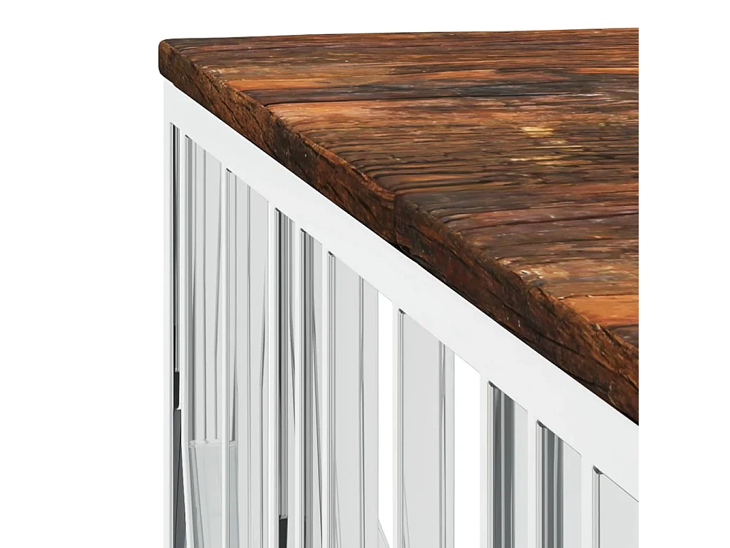 Table basse argenté acier inoxydable/bois massif récupération OFR64955 BonneVie Meuble