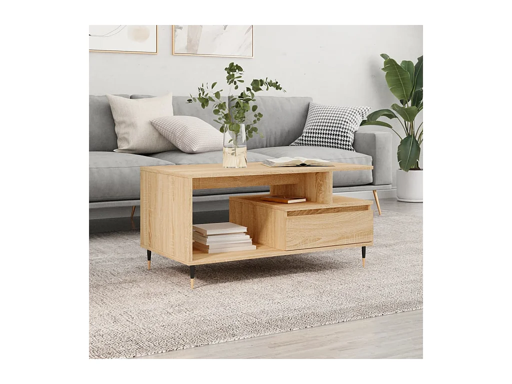 Table basse Chêne sonoma 90x49x45 cm Bois d'ingénierie OFR93123 BonneVie Meuble