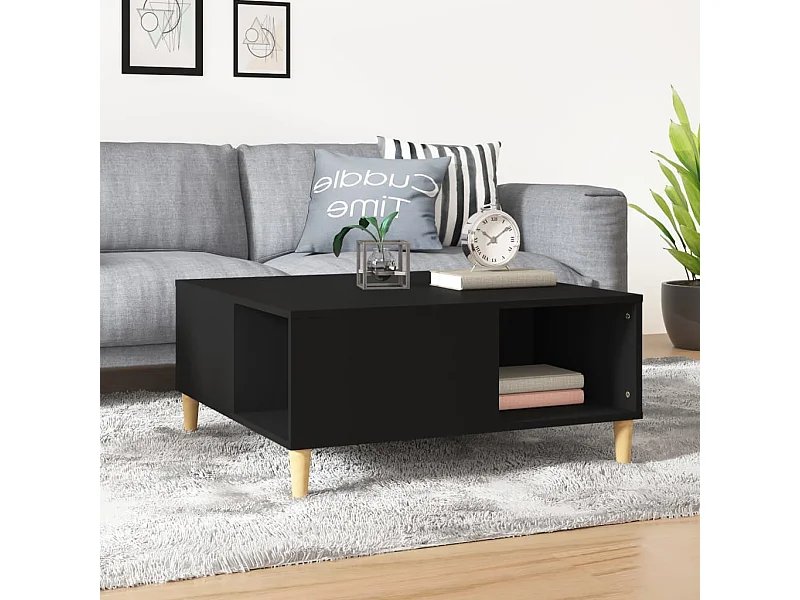 Table basse noir 80x80x36,5 cm bois d'ingénierie OFR22158 BonneVie Meuble