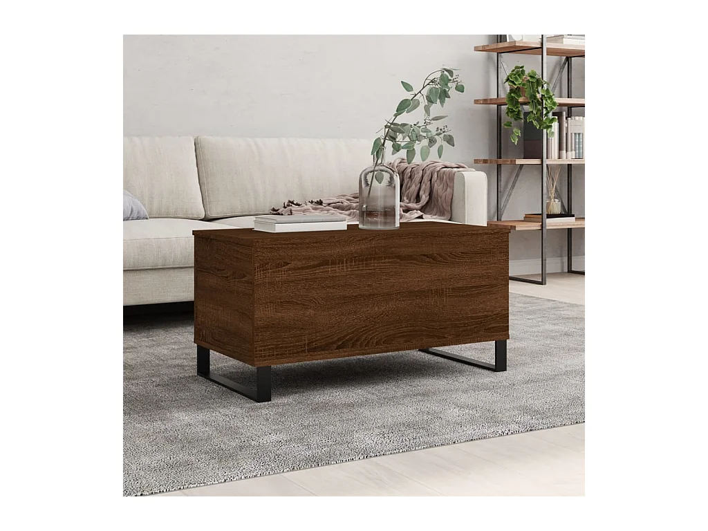 Table basse relevable Chêne marron 90x44,5x45 cm Bois d'ingénierie OFR67009 BonneVie Meuble
