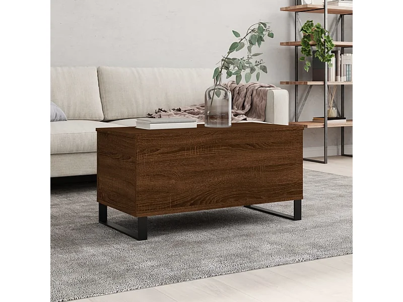 Table basse relevable Chêne marron 90x44,5x45 cm Bois d'ingénierie OFR67009 BonneVie Meuble