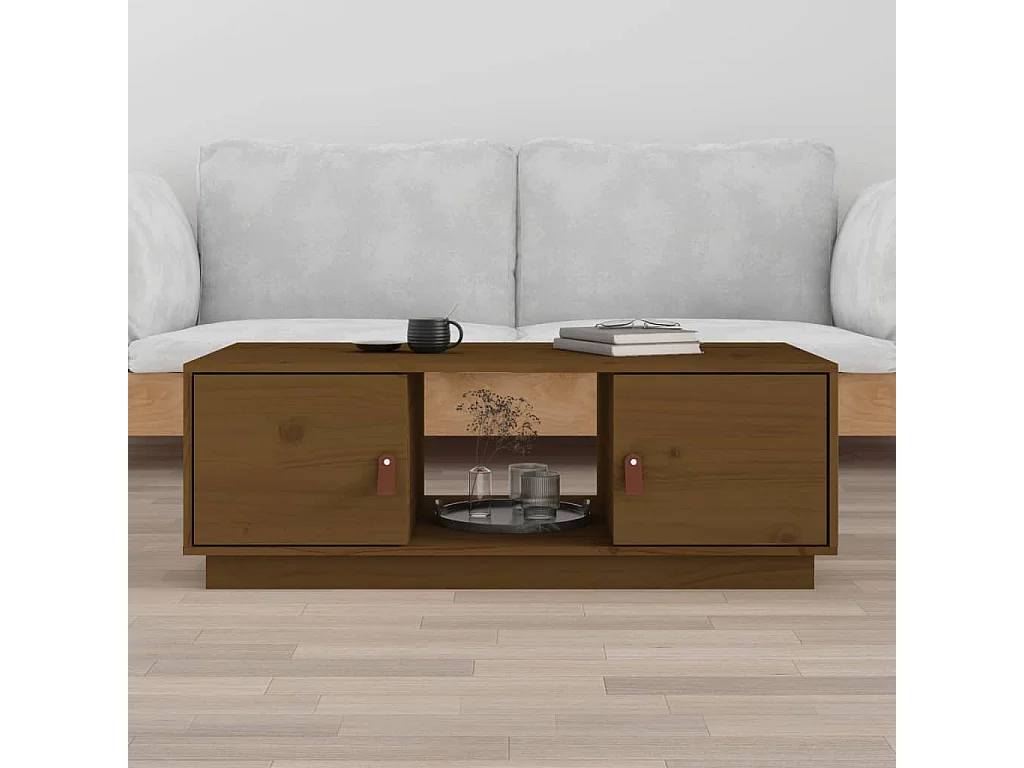 Table basse Marron miel 100x50x35 cm Bois massif de pin OFR13462 BonneVie Meuble