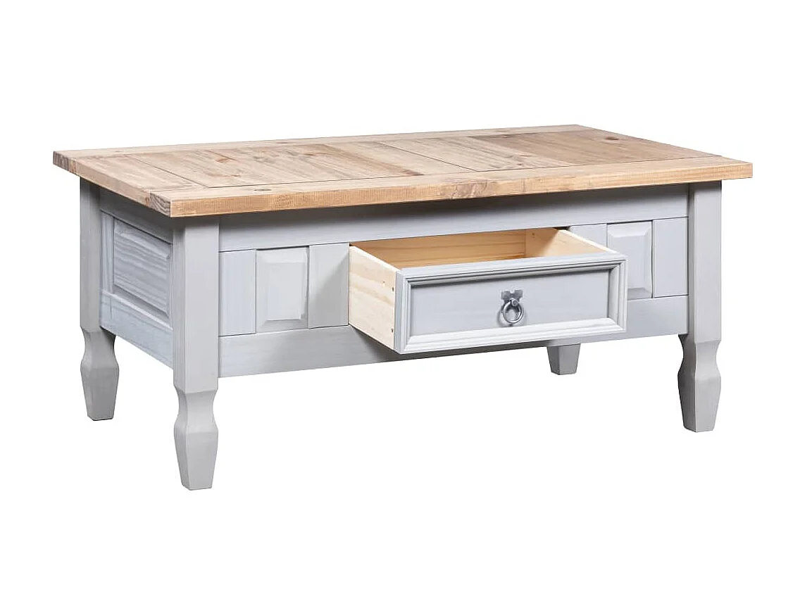 Table basse Pin mexicain Gamme Corona Gris 100x55x45 cm OFR88627 BonneVie Meuble