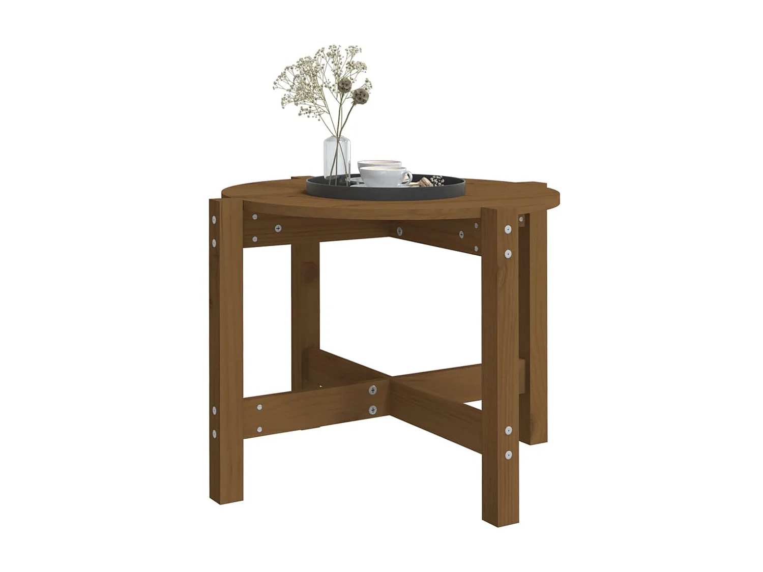 Table basse Marron miel Ø 62,5x45 cm Bois massif de pin OFR99244 BonneVie Meuble