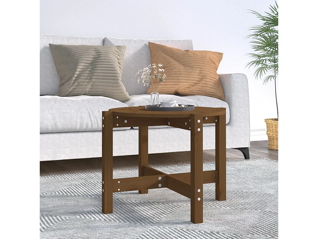 Table basse Marron miel Ø 62,5x45 cm Bois massif de pin OFR99244 BonneVie Meuble