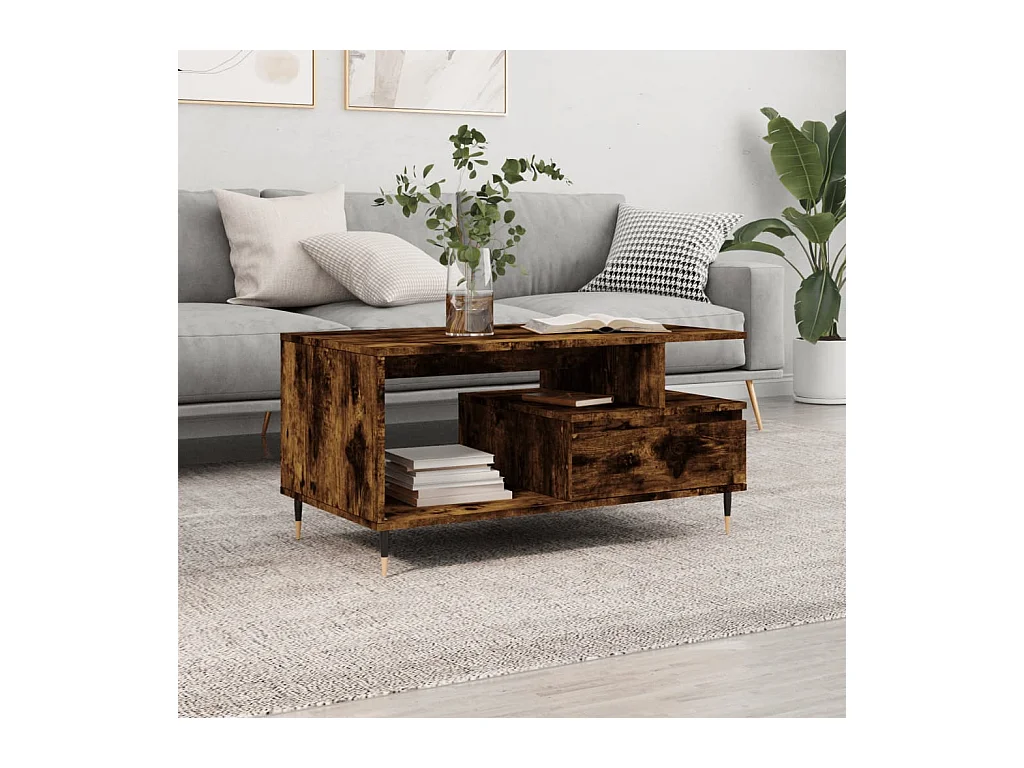 Table basse Chêne fumé 90x49x45 cm Bois d'ingénierie OFR54824 BonneVie Meuble