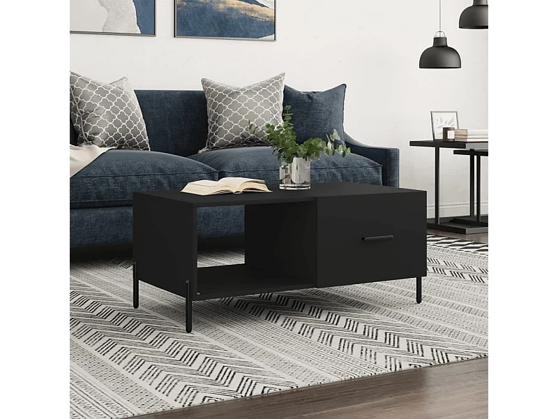 Table basse noir 90x50x40 cm bois d'ingénierie OFR39443 BonneVie Meuble