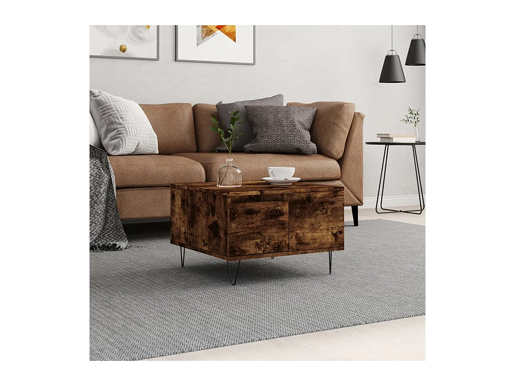 Table basse chêne fumé 55x55x36,5 cm bois d'ingénierie OFR77593 BonneVie Meuble