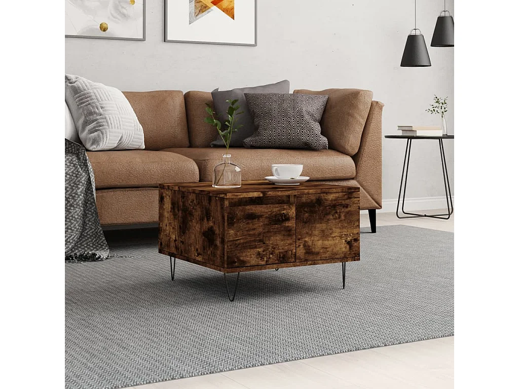 Table basse chêne fumé 55x55x36,5 cm bois d'ingénierie OFR77593 BonneVie Meuble